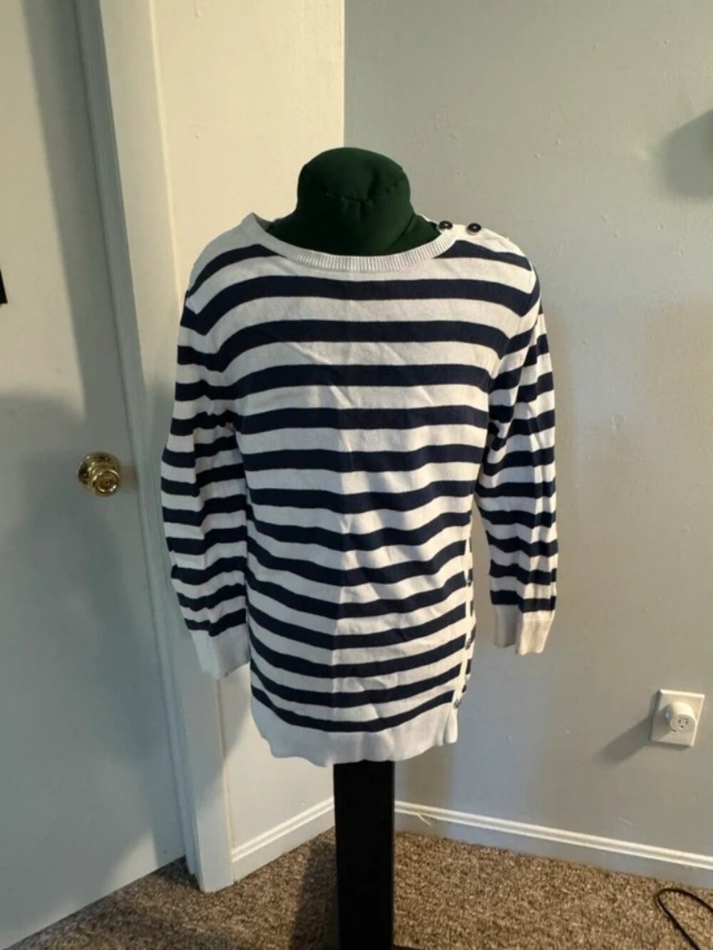 Sweater with Blue and White Stripes